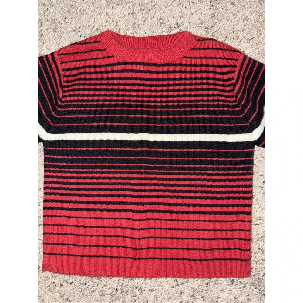 Vintage Old Navy Sweater 12-18 Month Red/black‎ Striped Crewneck Pullover Retro